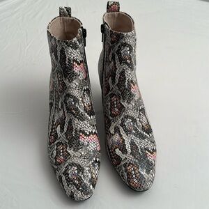 Shoe the Bear Cleo multicolor black white rainbow snakeskin booties